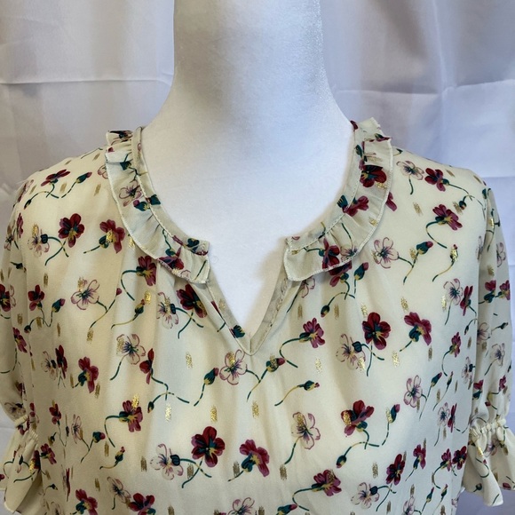 Jon & Anna Cream and Brown Flutter Sleeve Blouse - Picture 2 of 10